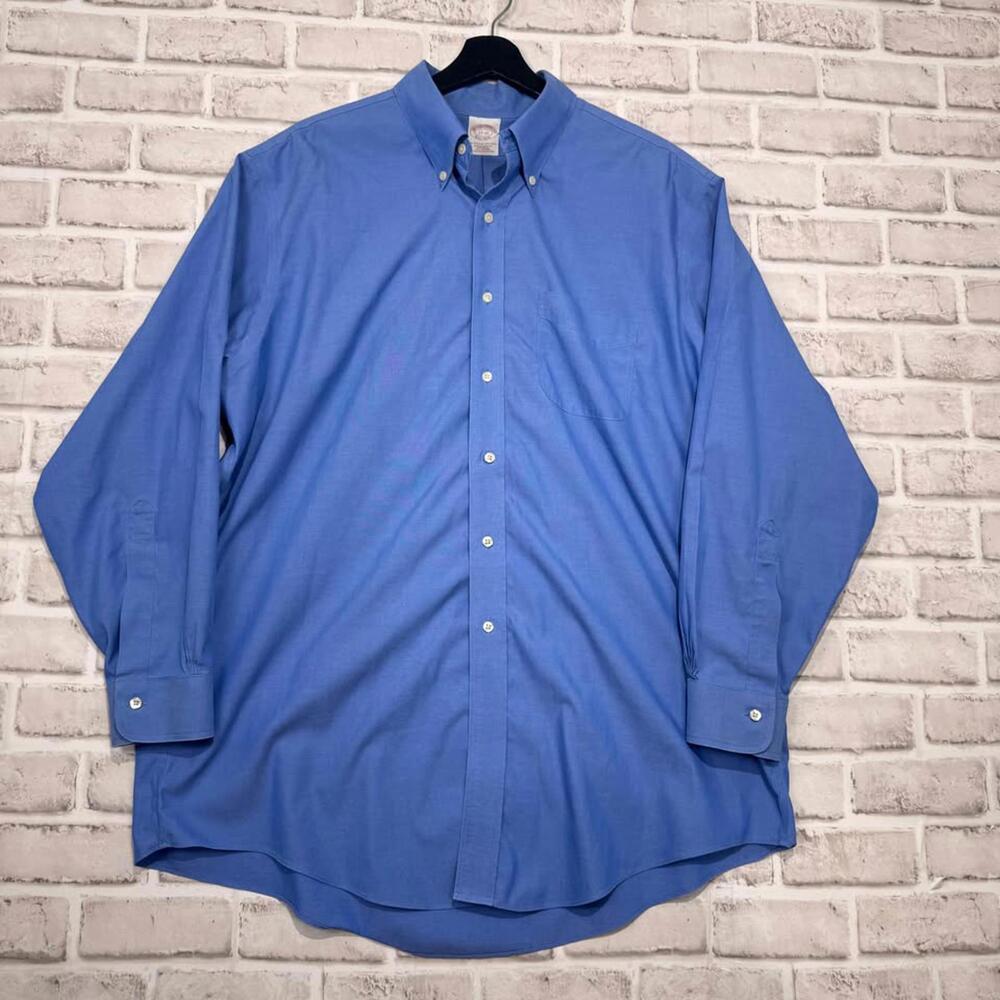 Brooks Brothers Traditional Fit Non-Iron Cotton Dress Shirt Oxford Blue 17-33
